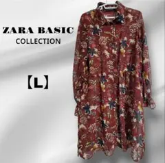 ​【美品】ZARA 花柄シャツワンピース L ワインレッド 羽織り 2way