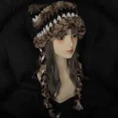 F*み様 【ゲリラオークションstart】106ハンドメイド　猫耳ニット帽　三毛