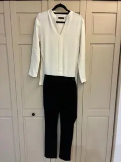 美品✨YOKOCHAN オールインワン　サロペット　ジャンプスーツ　半袖　白　黒 2025年最新】YOKOCHAN サロペット・オーバーオール・オールインワンの