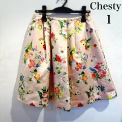 美品 Chesty 花柄フレアスカート ピンク サイズ1