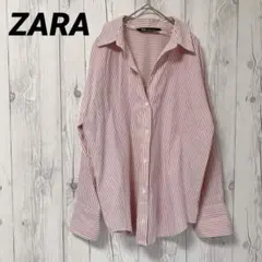 【ZARA】ブラウス　シャツ　ボーダー　カジュアル S　羽織り　首元ゆったり