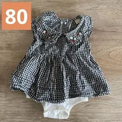 petit main ギンガムチェック 80cm ロンパース プティマイン