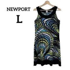 NEWPORT ノースリーブワンピース 【L】幾何学模様　カラフル