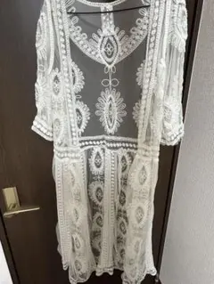 全レース　コットン　オープンカーディガンS/Mサイズ