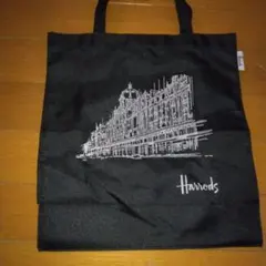 Harrods トートバック 黒 建物イラスト