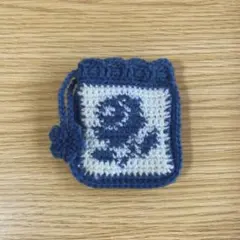 ハンドメイド　編み物　巾着　バラ　花　マルチケース　かぎ針編み　モチーフ