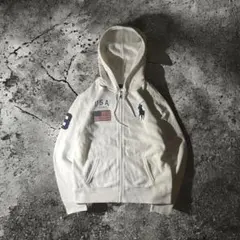 00s ラルフローレン　ビッグポニー　ジップパーカー　国旗　星条旗　USA 短丈