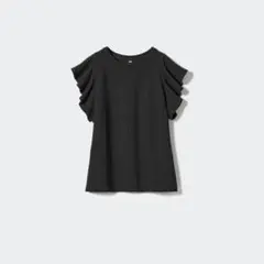 UNIQLO L ブラック 袖フリル Tシャツ ラッフルスリーブTのサムネイル