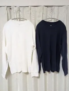 UNIQLO ソフトタッチクルーネックTシャツ L 白 ネイビー