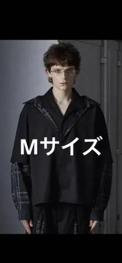 GRANCY レイヤード デザイン オープンカラー シャツ ブラック　L GRANCY】Layered Design Open Collar Shirt / レイヤード