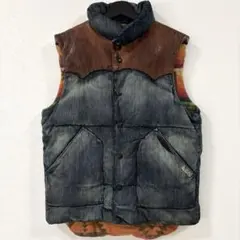 希少❗️ラルフローレン ダウンベスト デニム レザーネイティブ柄 M 雰囲気抜群