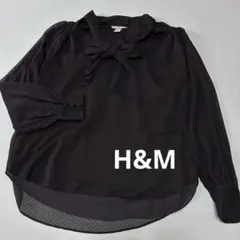 H&M ボウタイブラウス ドット柄 長袖 ブラック　36のサムネイル