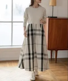 アーバンリサーチ サニーレーベル ドッキングワンピース アイボリー チェック 秋