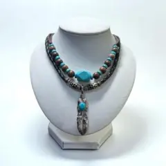 ターコイズ トルコ ネックレス フェザー インディアンジュエリー kn27-3