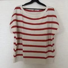 UNIQLO ベージュ赤ストライプ 半袖Tシャツ M