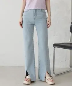 by muni:r 足が長く見えるシルエットハイウエストロングスリットデニム