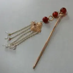 ハンドメイド☆ドリームキャッチャー風モチーフかんざし　レッド