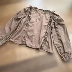【ZARA】ザラ　茶色　ブラウン　フリル　ボリューム袖　ブラウス　M