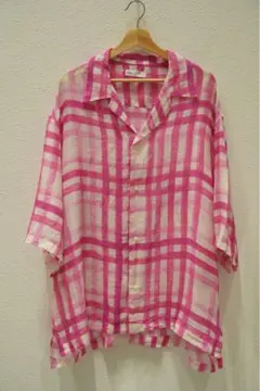 ZARA チェック柄 リネン 半袖シャツ　ピンク