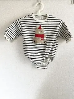 アカチャンホンポ　80サイズ　ストライプ柄 くまのロンパース