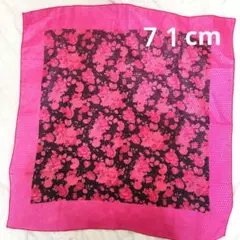 大判　高級　光沢　夜桜　八重桜　薔薇　ローズ　花柄スカーフ 黒地 ピンク