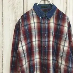 【ヴィンテージ USA 長袖シャツ】90s デニム襟 オンブレチェック L 古着