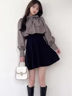 チェック柄ボレロXボウタイブラウスセットアップ[tu443]