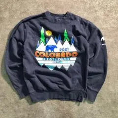 6tas2 21’s クロスロード　プリントスウェット　ネイビー　古着