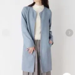 ITS’DEMO スエード調ノーカラーコートライトブルー38