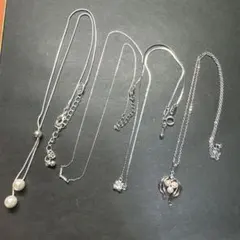 【まとめ売り】ネックレス4点セット シルバーカラー パール系 ラインストーン