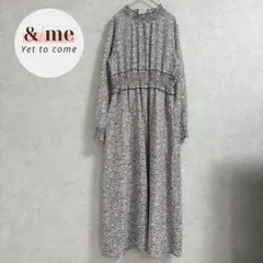 ダブルクローゼット　長袖シャツワンピース　フリルネック　総柄　花柄　シャーリング