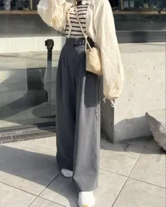 ヘムフック2WAYワイドパンツ(グレー)