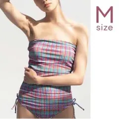 新品｜サイドリボン2way ワンピース スイムスーツ M ピンクチェック 水着