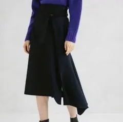 転居断捨離・UNITED TOKYO 切り替え巻きアシメトリースカート ネイビー