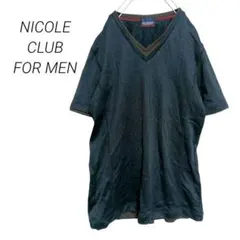 【ニコルクラブフォーメン】レイヤード風Vネックカットソー ネイビー Tシャツ