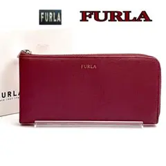 FURLA 長財布 本革 レッド系 ラウンドファスナー 上品 高級感 レディース