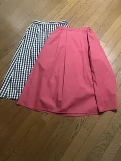 GU ピンクとチェック柄のフレアスカート2点セット