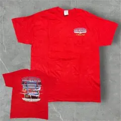 THE HANGAR プリント Tシャツ レッド 古着　バックプリント