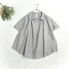 美品【pual ce cin】ストライプ キーネックブラウス 日本製 ゆったりのサムネイル
