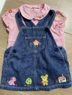ミキハウス　ブラウス＋デニムジャンパースカートセット