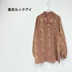 東京ルックアイ【大きいサイズ】総柄　小花柄　レギュラーシャツ　オレンジ　XL