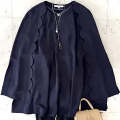 極美品 カデュネ スカラケープ2wayブラウス 洗える ネイビー 38 濃紺
