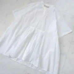 慈雨 センソユニコ⁑コットンギャザーAラインブラウス　ホワイト　40 シャツ　白 センソユニコ 慈雨 コットン ギャザー 切替え フレア シャツ 白 40