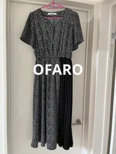 OFARO 黒と白の花柄ロングワンピース 半袖