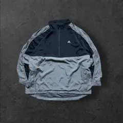 90年代adidas古着アノラックパーカーハーフジッププルオーバーグレー/H81