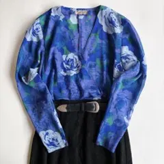used レトロ 紫系 花柄 ブラウス 古着 ヴィンテージ vintageのサムネイル