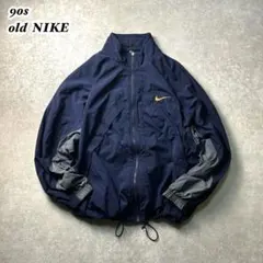 90s oldナイキナイロンジャケットシャドースウッシュ刺繍白タグドローコードL