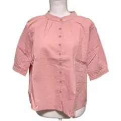 Mサイズ ブラウス レディース 5分袖 シャツ 綿麻 春 夏 スタンドカラー