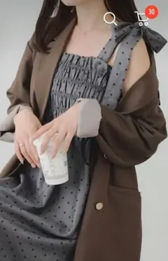 ♥肩リボンシャーリング♥♡ドット柄ワンピ♡♥