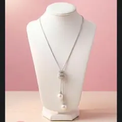 超人気　レディース　ネックレス　ペンダント　ロング　パール風 　シルバー